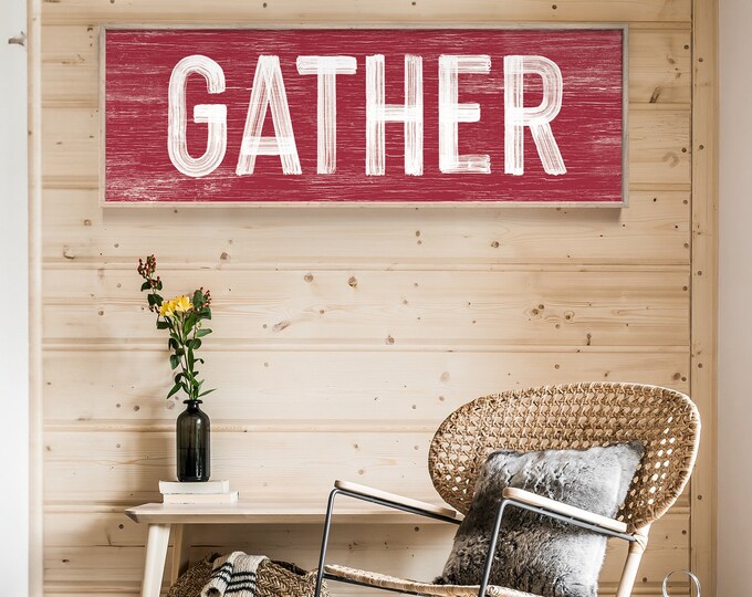 GATHER Sign in Dark Red, thanksgiving home decor, thanksgiving wall print, gather sign farmhouse, gather sign for dining room, harvest decor