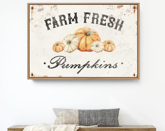 Farm Fresh Pumpkins, Farmers Market Sign in White, Vintage Farmhouse Decor, Modern Farmhouse Sign, Seasonal Wall Art, Autumn Wall Decor