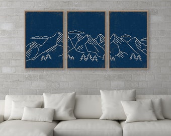 Triptych Wall Art, Mountain Landscape, Abstract Wall Art, 3 Piece Set, Modern Home Decor, Modern Farmhouse, Mountain Range Nautical • 017