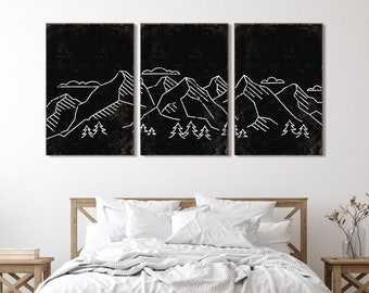Abstract Mountain Triptych Wall Art - Modern 3 Piece Set