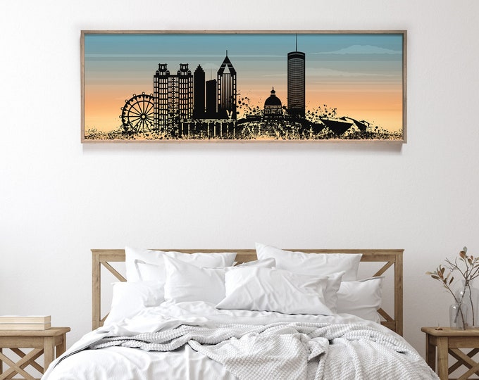 ATLANTA CITY Skyline Canvas Print, Modern Farmhouse Wall Art, Long Skinny Framed Skyline Signs, Urban Living Decor, Panoramic Skylines