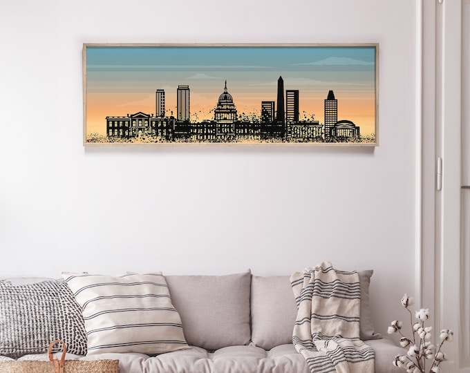 WASHINGTON DC Skyline Poster, D.C. Skyline Sign, Modern Farmhouse Wall Art, Large Print, Long Skinny Framed Canvas, Urban Living Decor