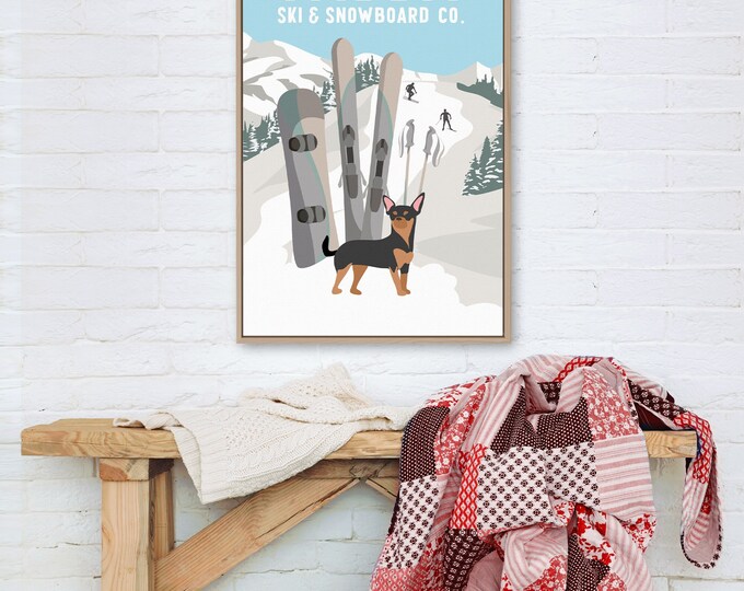 RETRO SKI and SNOWBOARD Poster with Chihuahua, Good Dog Ski and Snowboard Company, Gift for Dog Lovers, Vintage Ski Poster, Ski Cabin Decor