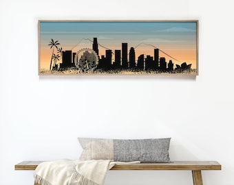 retro LOS ANGELES City Skyline Sign, Iconic Skyline Prints, Modern Farmhouse Art, Long Skinny Framed Canvas, Urban Living Decor