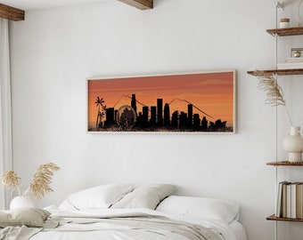 LOS ANGELES Skyline Sign, Iconic Skyline Prints, Modern Farmhouse Art, Long Skinny Framed Skyline Canvas, Urban Living Decor, LA Sunset svg