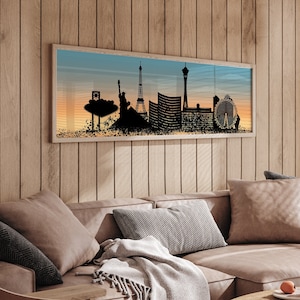 retro LAS VEGAS Skyline Sign, City Skyline Prints, Modern Farmhouse Wall Art, Long Skinny Framed Canvas, Urban Living Decor, Iconic Skylines