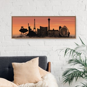 LAS VEGAS SUNSET Skyline, City Skyline Prints, Modern Farmhouse Wall Art, Long Skinny Framed Canvas, Urban Living Decor, Iconic Skylines