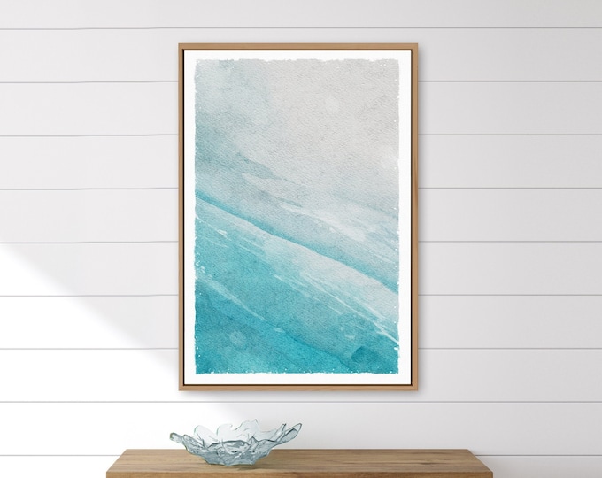 Modern Watercolor Canvas Art for Beach House Decor, Oversized Framed Canvas for Above Couch, Waves and Sand Collection, No. 104
