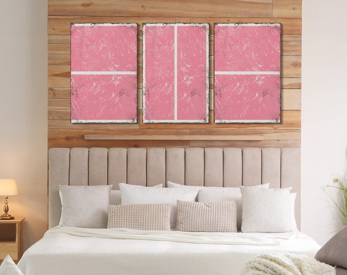 Triptych PICKLEBALL Wall Art,  3 Piece Framed Set, Pickleball Gifts, Sports-themed decor, Modern Farmhouse, Bubblegum Pink, Pink Pickleball