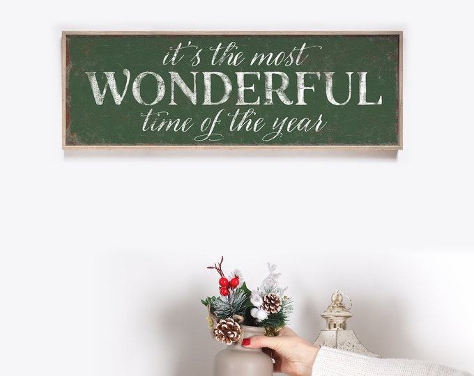 It's the Most Wonderful Time of the Year Sign in Dark Green, Holiday Wall Art, CHRISTMAS HOME DECOR, Holiday Wall Hangings, Holiday Decor