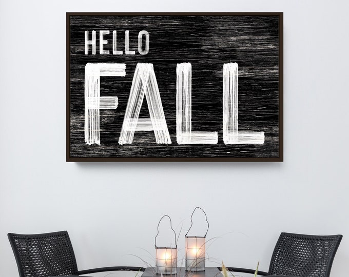Hello Fall Sign in Black, Vintage Farmhouse Decor, Modern Farmhouse Sign, Seasonal Wall Art, Framed Autumn Wall Decor, Halloween Decor