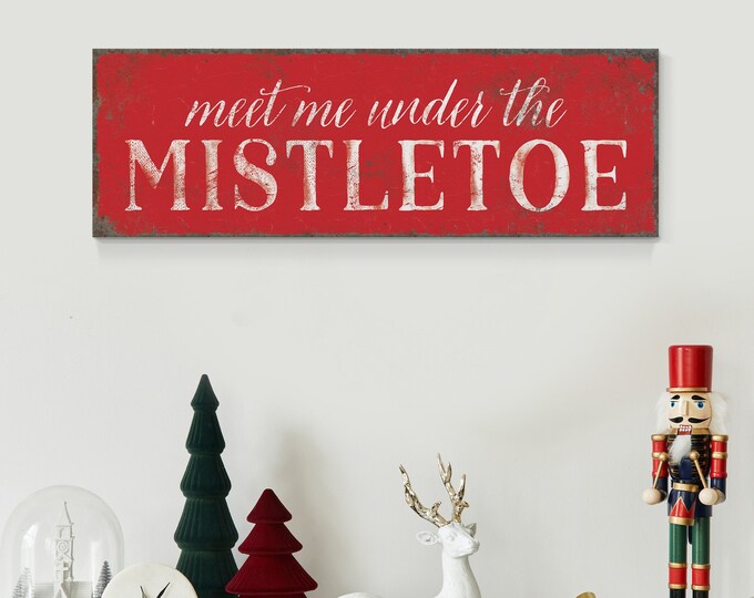 Meet Me Under The Mistletoe Sign in Bright Red and White, Holiday Wall Decor, Holiday Wall Art, CHRISTMAS HOME DECOR, Christmas Wall Sign