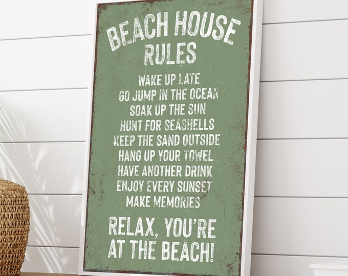Vintage Seagrass Beach House Sign, Green Vacation Rentals Canvas or Aluminum, Multiple Sizes  Frames, Ships in 1-2 Weeks