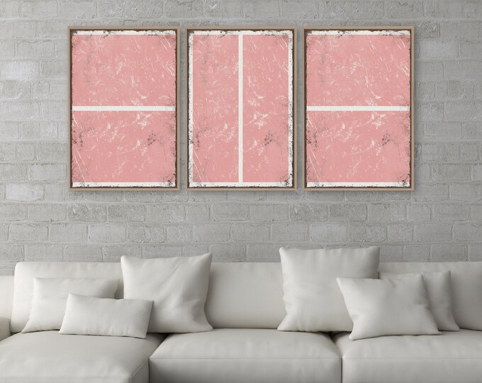 Triptych PICKLEBALL Wall Art,  3 Piece Framed Set, Pickleball Gifts, Sports-themed decor, Modern Farmhouse, Quad Blush Pink