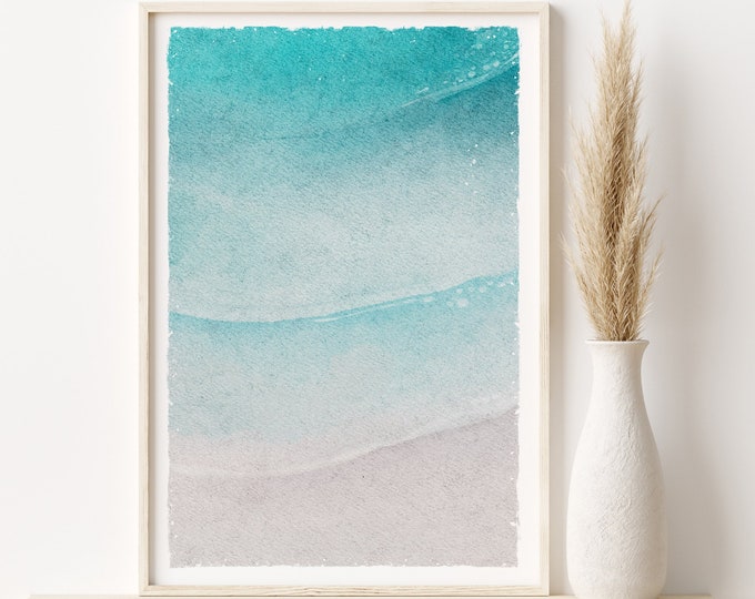 Watercolor Coastal Wall Art for Modern Beach House Decor, Oversized Framed Canvas Print for Above Couch, Waves and Sand Collection, No. 120