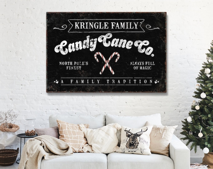 Kringle Family CANDY CANE Co Sign, Black and White, Christmas Decor, Modern Farmhouse Decor, Christmas Holiday Wall Decor, Seasonal Wall Art
