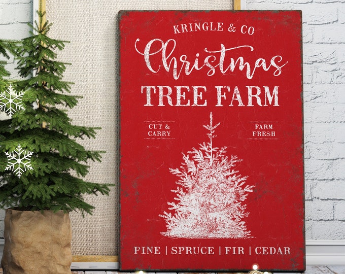 Christmas Tree Farm Sign in Bright Red, Vintage Christmas Decor, Christmas Wall Hanging, Unique Christmas Gift for Mom, Farmhouse Wall Art