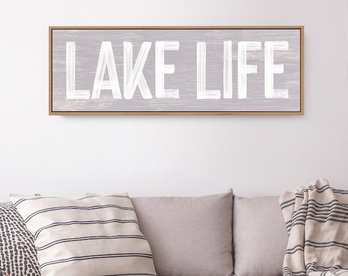 Vintage Lake Life Wall Print - Light Purple Weathered Wood - Lake House Wall Art - Farmhouse Sign - Long Skinny Art {pwo}