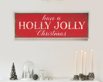 Have a Holly Jolly Christmas Sign in Bright Red and White, Holiday Wall Decor, Holiday wall art, CHRISTMAS HOME DECOR, Christmas Wall Signs