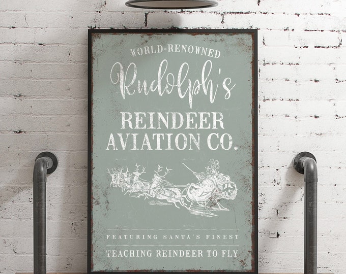 Vintage Reindeer Santa Sleigh Sign in Sage Green, Rudolph the Red Nosed Reindeer, Gifts for Christmas Lovers, Christmas Farmhouse Decor