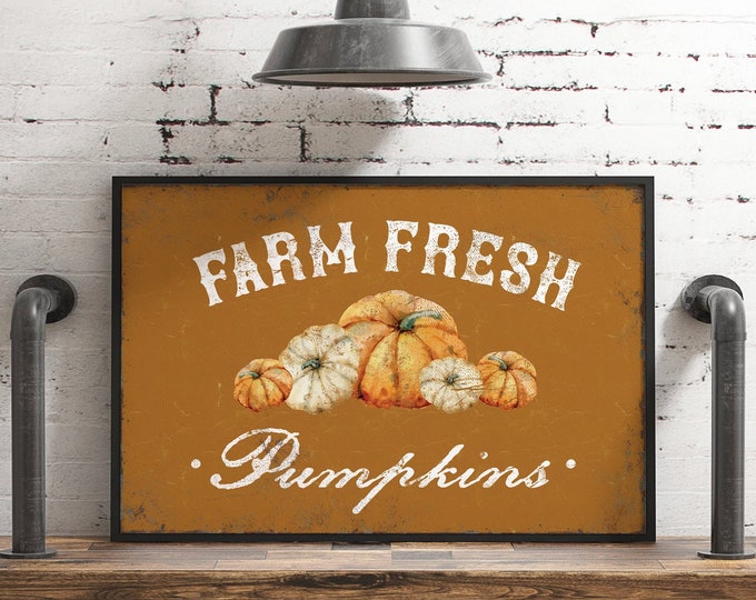 Farm Fresh Pumpkins, Farmers Market Sign in Caramel, Vintage Farmhouse Decor, Modern Farmhouse Sign, Seasonal Wall Art, Autumn Wall Decor