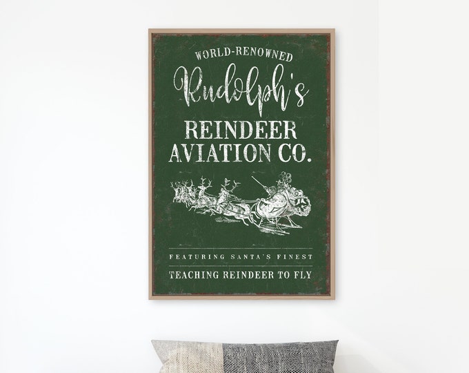 Cute Reindeer Santa Sleigh Sign in Dark Green, Rudolph the Red Nosed Reindeer, Gifts for Christmas Lovers, Christmas Farmhouse Decor