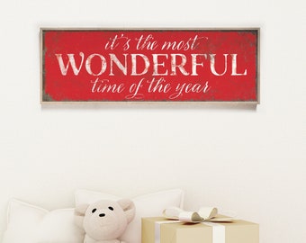 It's the Most Wonderful Time of the Year Sign in Bright Red, Holiday Wall Art, CHRISTMAS HOME DECOR, Holiday Wall Hangings, Holiday Decor