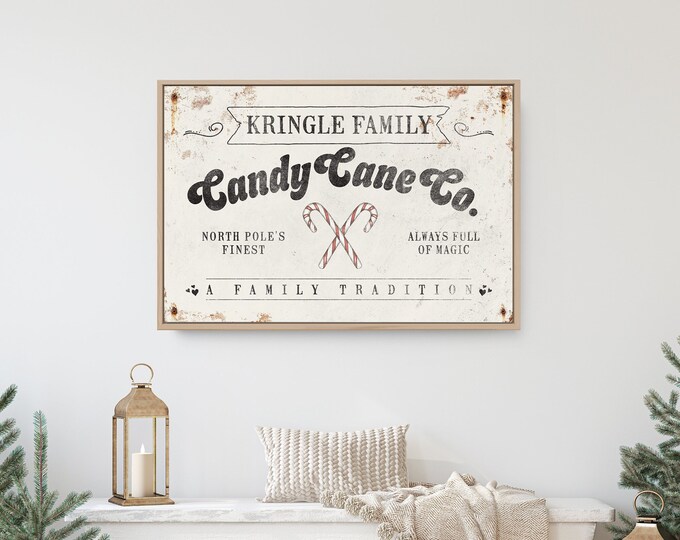 Kringle Family CANDY CANE Co Sign, in White, Christmas Decor, Modern Farmhouse Decor, Christmas Holiday Wall Decor, Rustic Christmas Decor
