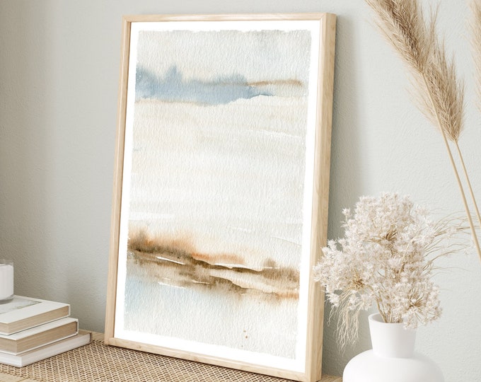 Modern Watercolor Canvas Art for Beach House Decor, Oversized Art for Above Couch, Waves and Sand Collection, No. 018