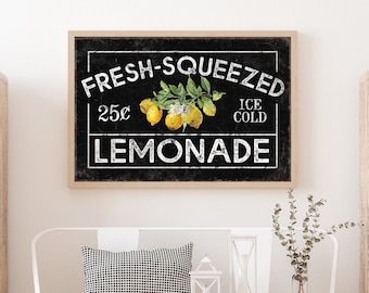 Fresh Squeezed Lemonade Sign, Rustic Farmers Market Decor, Cute Lemonade Stand Sign, Vintage Farmhouse Canvas Prints, Farmhouse Gift for Her