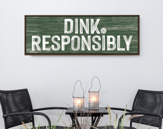 DINK RESPONSIBLY Pickleball Sign, Green Pickleball Art, Gift for Pickleball Court Owner, Pickleball Wall Decor, Vine Green on White {pwo}