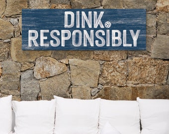 FUN PICKLEBALL GIFT, Dink Responsibly Pickleball Sign, Pickleball Gift for Him, Pickleball Wall Decor, Nautical Navy on White {pwo}