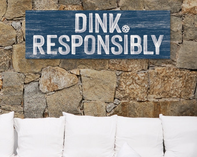 FUN PICKLEBALL GIFT, Dink Responsibly Pickleball Sign, Pickleball Gift for Him, Pickleball Wall Decor, Nautical Navy on White {pwo}