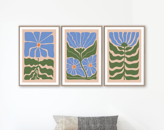 Triptych Wall Art, Abstract Wall Art, 3 Piece Framed Set, Flower Print Set, Modern Home Decor, Modern Farmhouse, Flower Blocks • 009