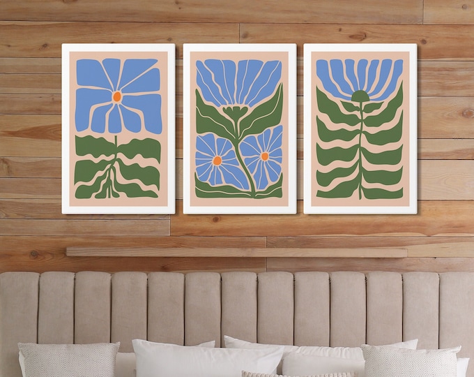 Triptych Wall Art, Abstract Wall Art, 3 Piece Framed Set, Flower Print Set, Modern Home Decor, Modern Farmhouse, Flower Blocks • 009