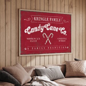 Vintage Kringle Family Candy Cane Sign - Red Holiday Wall Decor