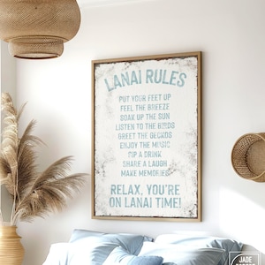Rustic LANAI RULES Sign, Tide on White Lanai Decor, Retro Style Pool Canvas Prints, Great for Gifting Lanai Art, Relax, you're on Lanai Time