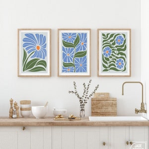 Triptych Wall Art, Abstract Wall Art, 3 Piece Framed Set, Flower Print Set, Modern Home Decor, Modern Farmhouse, Flower Blocks • 011
