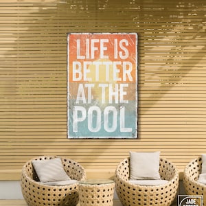 Life is Better at the POOL sign, Sunset Colors, Modern Farmhouse Decor, vacation rental decor, sunset accent