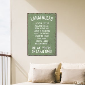 LANAI RULES sign in seagrass, lanai and patio outdoor decor, retro pool canvas prints, on lanai time signs, print on aluminum lanai signs