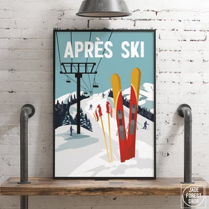 vintage APRES SKI sign, apres ski wall print, vintage ski poster, retro ski signs, winter home wall decor, Canvas or Aluminum Metal Signs