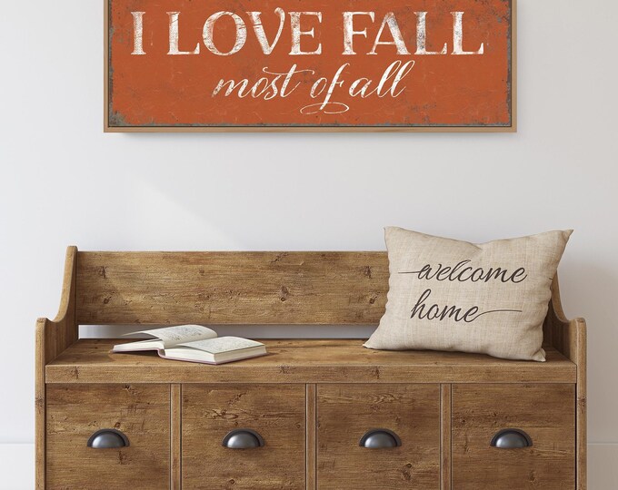 Fall Home Decor, I Love Sign, Cream Autumn Wall Art