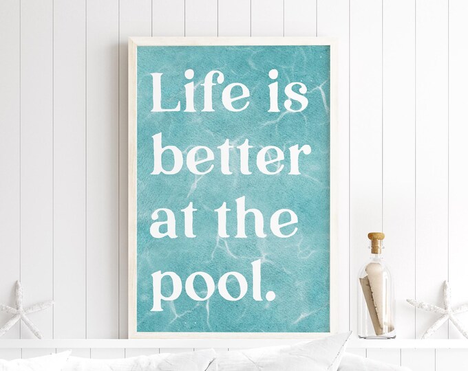 Pool House Wall Art: Vintage Watercolor - Wood Framed or Aluminum