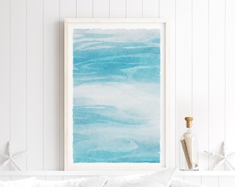Coastal Wall Art, Boho Home Decor, Beach House Decor, Oversized Framed Canvas Seaside Scene, Large Watercolor Beach Wave, No. 114