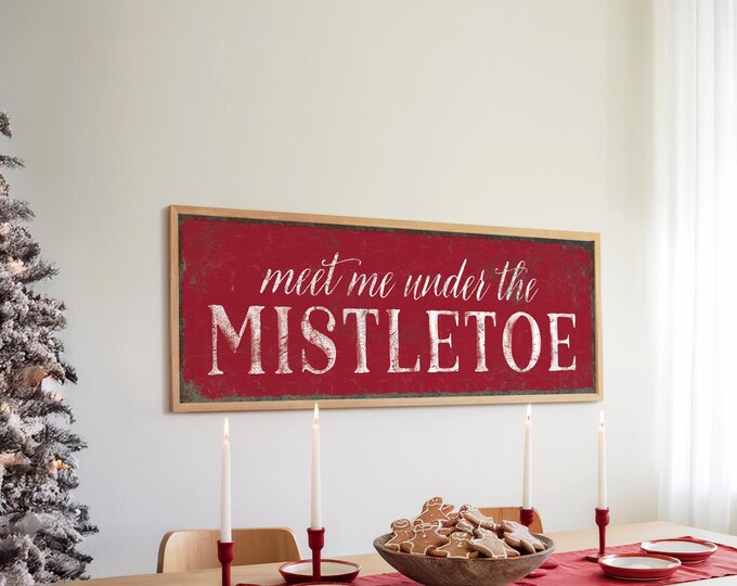 Under the Mistletoe Sign in Cream on Crimson Red
