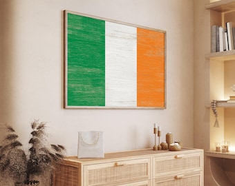Irish Pub Decor, Vintage Flag Sign, Irish Gift Idea, Framed Tricolor Artwork, Rustic Wall Hanging, Large Ireland Flag Display