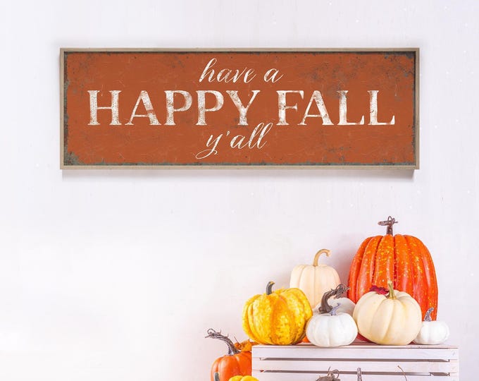 Fall Rustic Decor, Happy Fall Yall Sign, Burnt Orange and Cream Wall Art