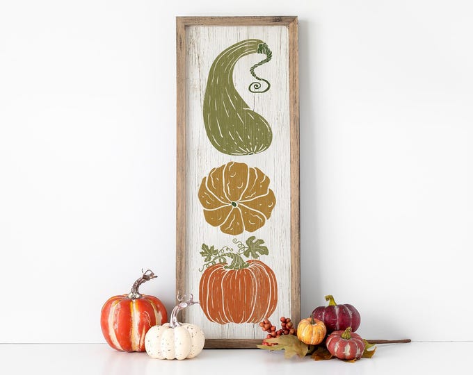 Tall Fall Harvest Patio Sign, Pumpkin Decor for Porch, Metal Outdoor Option Available, Thanksgiving Decor, Sign with Pumpkin and Gourds, 06