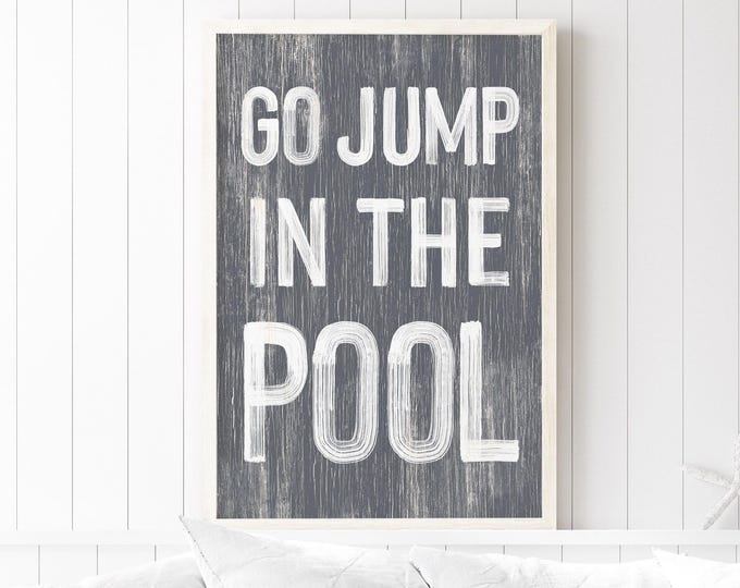 Pool Wall Art Sign: Rustic Faux Wood - Slate Gray Finish