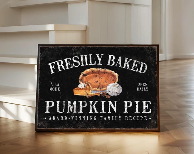 Pumpkin Art, Freshly Baked Sign, Black and Cream Wall Decor